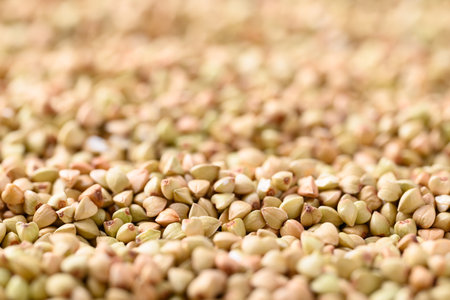 Organic buckwheat seed texture background, Food ingredientの写真素材