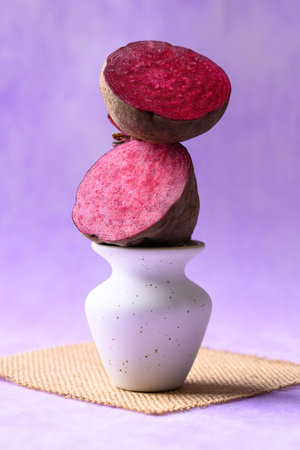 Fresh beetroot on purple background, Still lifeの写真素材