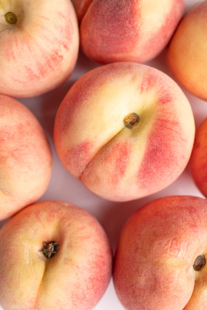 Fresh peaches texture background, Summer fruit, top view