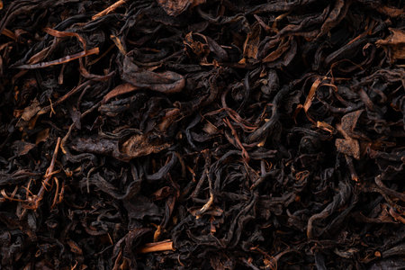Dried black tea leaves texture background, Herbal tea