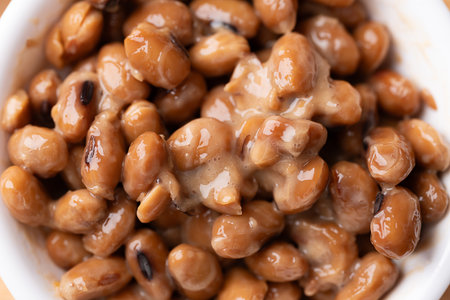 Natto (Fermented soybean), Traditional Japanese food, Healthy eating for gut health, Top viewの写真素材