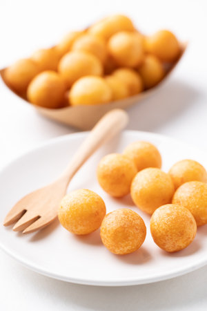 Deep fried sweet potato balls, Thai street food snackの写真素材