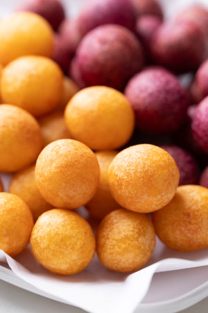 Deep fried sweet potato balls, Thai street food snackの写真素材