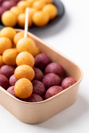 Deep fried sweet potato balls, Thai street food snackの写真素材