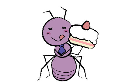 An office worker-style worker ant looking deliciously at a cakeのイラスト素材