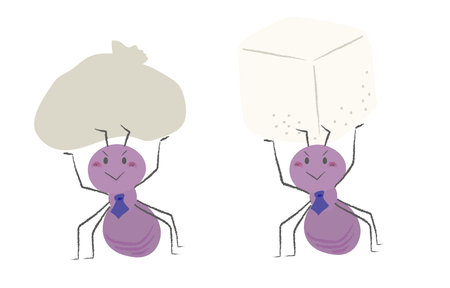 An office worker-style worker ant lifting a bag and sugar cubes 2のイラスト素材