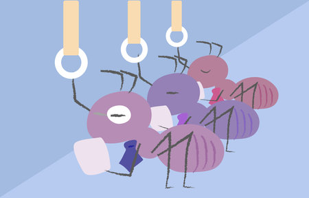 An office worker-style worker ant commuting on a crowded trainのイラスト素材