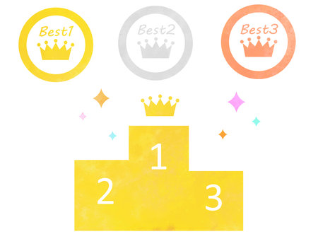 Podium and ranking crown icon setのイラスト素材