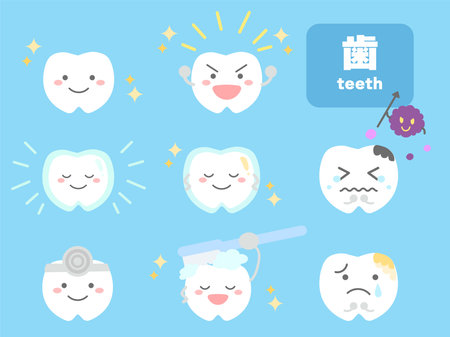 Tooth character tooth decay bacteria cute illustration setのイラスト素材