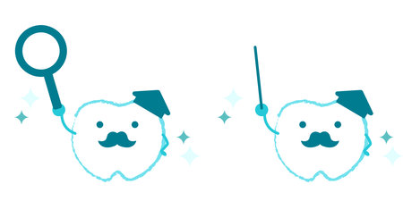 Illustration of a cute professor-style tooth holding a pointing stick and teaching blueのイラスト素材