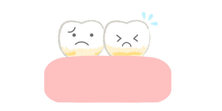 Teeth character stained with plaque With main lineのイラスト素材