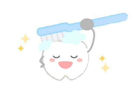 Tooth character brushing with a toothbrush With main lineのイラスト素材