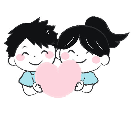 cute little boy and girl holding a big heart, vector illustrationã3-3のイラスト素材