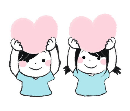 Cute cartoon girl with pink ears and blue t-shirt.ã1-3のイラスト素材