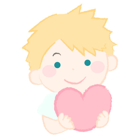 Cute boy holding a heart. Vector illustration on white background.3-2のイラスト素材