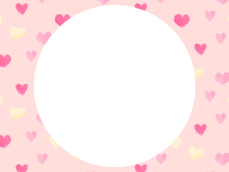 White circle frame background with pink and golden hearts design for valentines day, wedding, love and romantic events.のイラスト素材