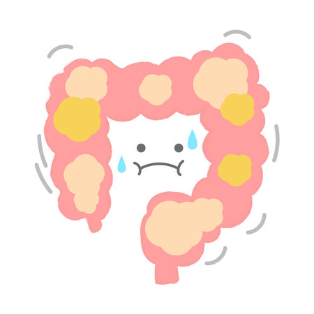 Illustration of the intestines where gas tends to accumulate, hand-drawn characterのイラスト素材