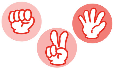 Set of hand gestures in red and pink colors. Vector illustration.のイラスト素材