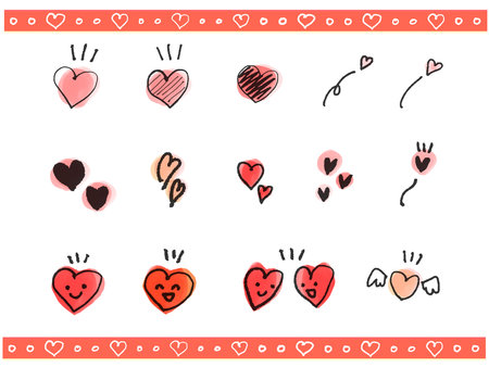 Vector set of hand drawn hearts. Valentines day elements for your design Handwritten set of various hearts, red and pinkのイラスト素材