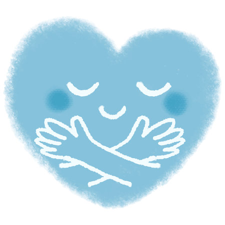 Blue watercolor heart with hands. Vector illustration for your design. Illustration of hands holding a heart with both hands Self-hugのイラスト素材