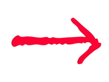 Simple hand drawn arrow icon illustration. Arrow sign illustration. Red icon on white background. Flat style.のイラスト素材