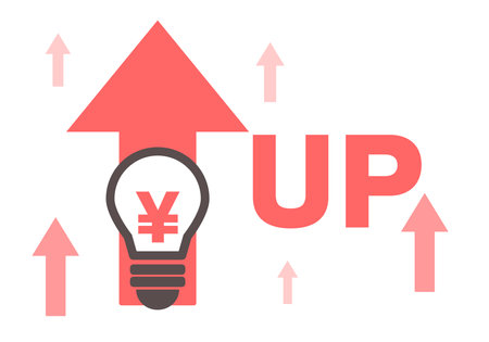 Lightbulb with yen sign. Vector illustration in flat style. Light bulb illustration about electricity bill increaseのイラスト素材