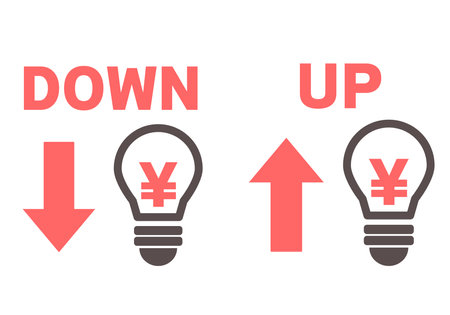 Illustration of a download and upload icon set on a white background Light bulb illustration regarding electricity bill increase decreaseのイラスト素材