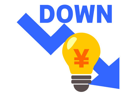 Illustration of a lightbulb with the word download and a yen sign Light bulb illustration about electricity bill reductionのイラスト素材