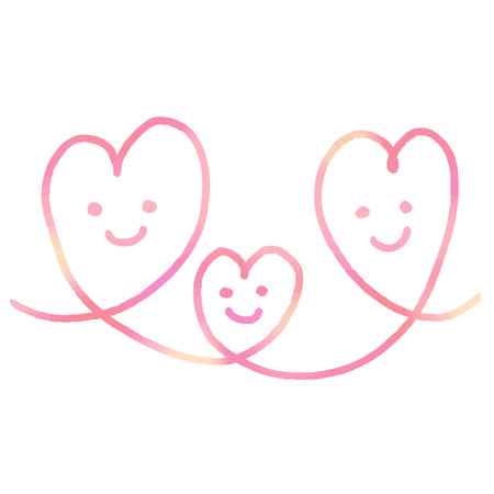 cute hearts couple kawaii characters vector illustration color line design.Watercolor style smiling pink heart love.のイラスト素材