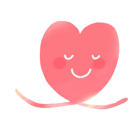 Watercolor illustration of a cute pink heart on a white background.Watercolor style smiling pink heart love.のイラスト素材