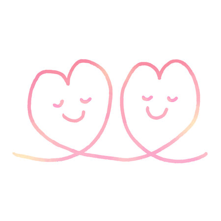 cute hearts couple kawaii characters vector illustration color line design.Watercolor style smiling pink heart love.のイラスト素材