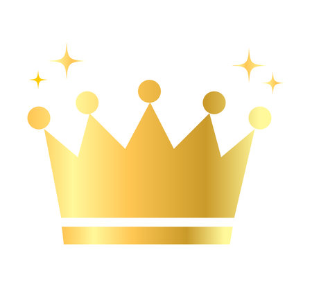 Crown icon. Golden crown on white background. Vector illustration. A simple icon of a sparkling crown, gold.のイラスト素材