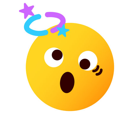 Funny emoticon with question mark and stars. Vector illustration.Dizzy/confused emoji, emoticon, facial expression illustration.のイラスト素材