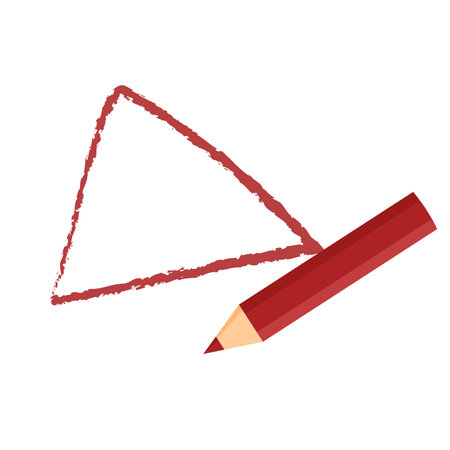 Pencil and triangle isolated on white background. Vector illustration. Eps 10.A simple hand-drawn triangle drawn in red..のイラスト素材
