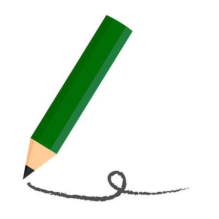 Pencil with a heart drawn on a white background. Vector illustration.Illustration of a green pencil drawing a black line.のイラスト素材