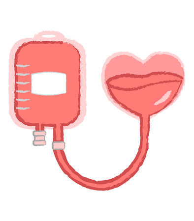 Blood bag and heart icon. Donate blood concept. Vector illustration.A blood transfusion pack connected to a heart.のイラスト素材