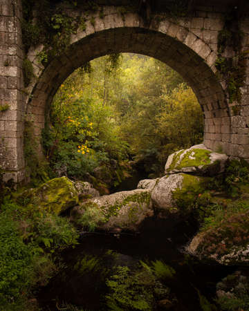 Serra da Estrela, Portugal, September 2019. A view under the bridge in Senhora do Desterro.の写真素材