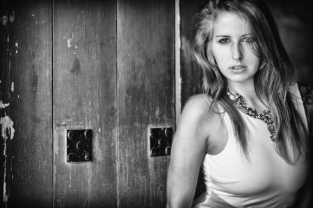 black and white portrait of sensual womanの写真素材