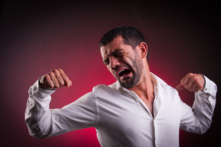 man stretching or being lazyの写真素材