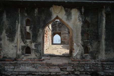 The ancient royal palace gate Vishnu temple in Lopburi Thailand.のeditorial素材