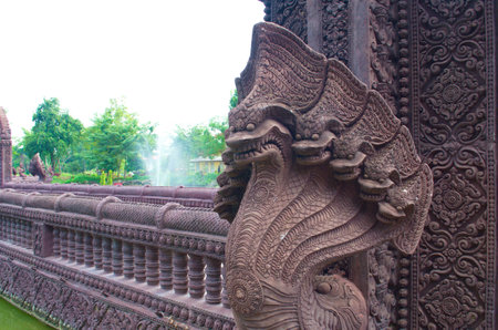 Statues of mythical creatures. Mythical animal keeper sanctuary. Huay Kaew temple in Lopburi, Thailand.の写真素材