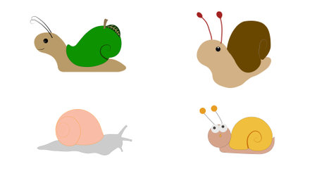 Illustration of a group of snails isolated on white backgroundのイラスト素材