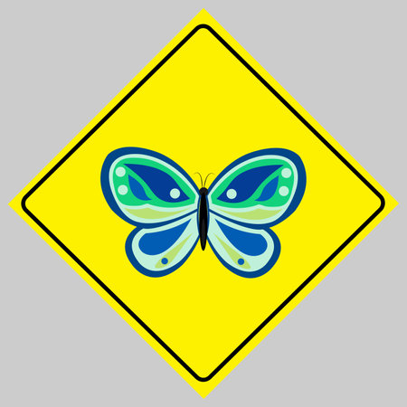 The sign and symbol indicates the area of the butterfly isolated on yellow background.のイラスト素材
