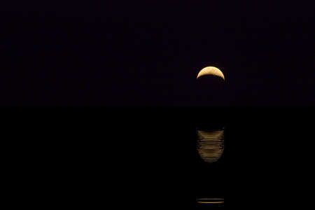 Shadow reflected the moon on the water surface.