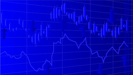 Candlestick graph chart show fluctuation stock market investment trading.のイラスト素材