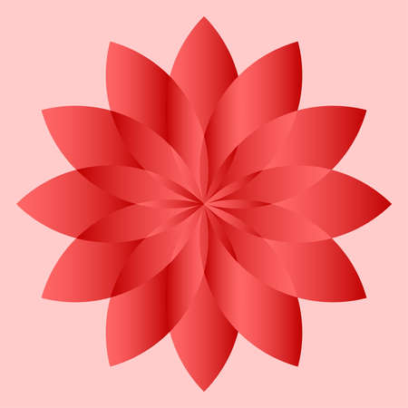 Illustration of flowers or feathers in red tones isolated on pink background. Bloom from the middle.のイラスト素材