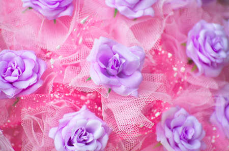 Purple flowers in pink bouquet. For congratulations on various events.の写真素材