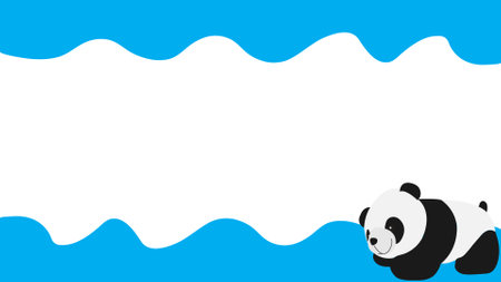 Cartoon panda on banner dripping wave blue. There is white space for the text.のイラスト素材