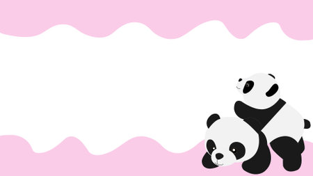 Cartoon panda on banner dripping wave blue. There is white space for the text.のイラスト素材
