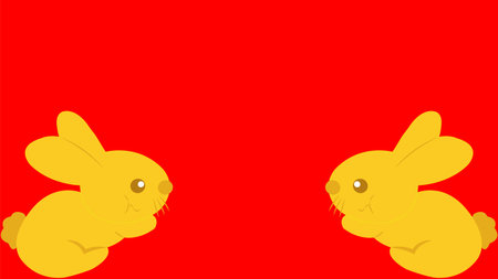 Golden rabbit isolated on a red background and texture. Chinese New Year.のイラスト素材